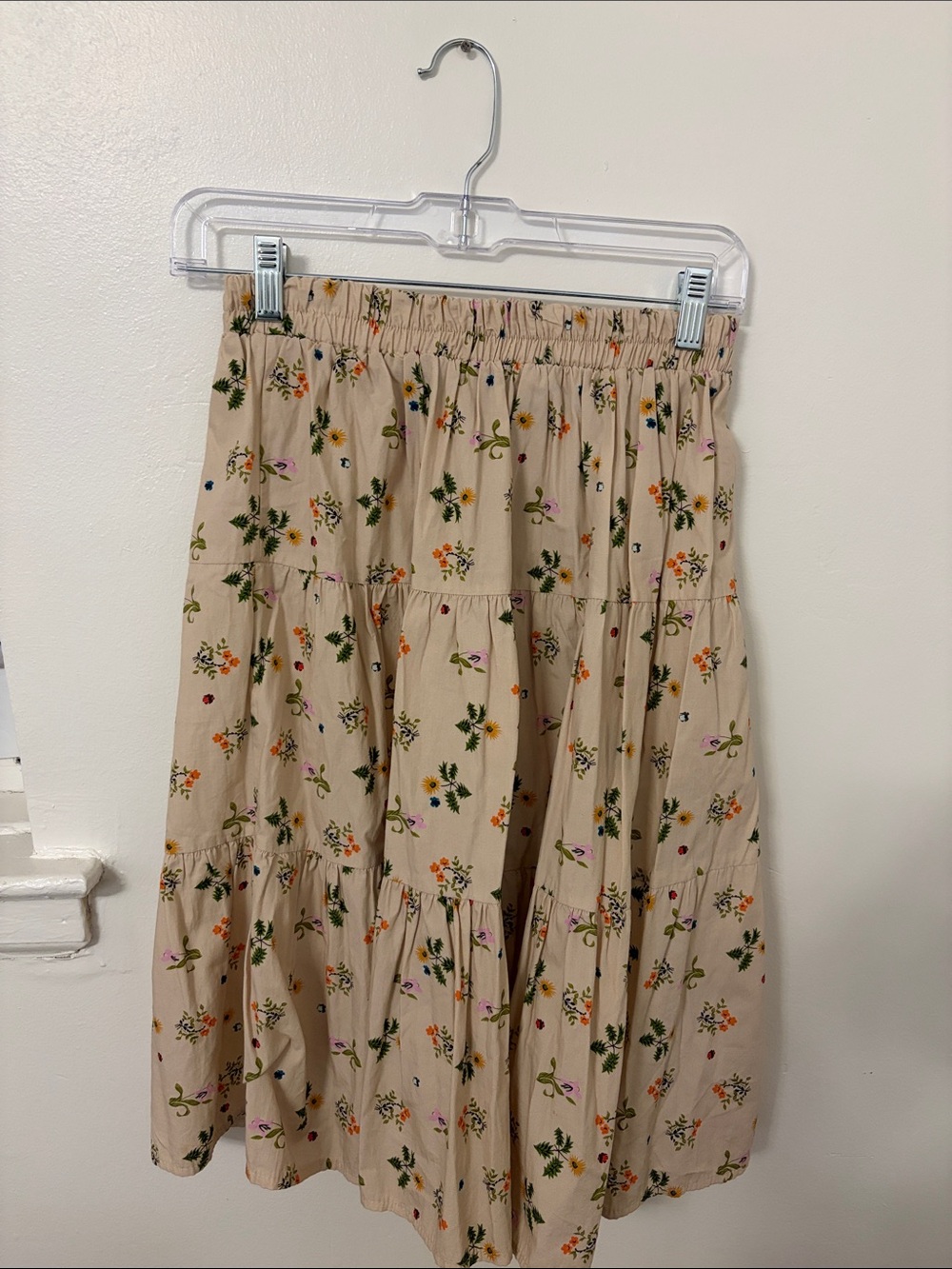 Eliyas Label Beige Floral Tiered Skirt